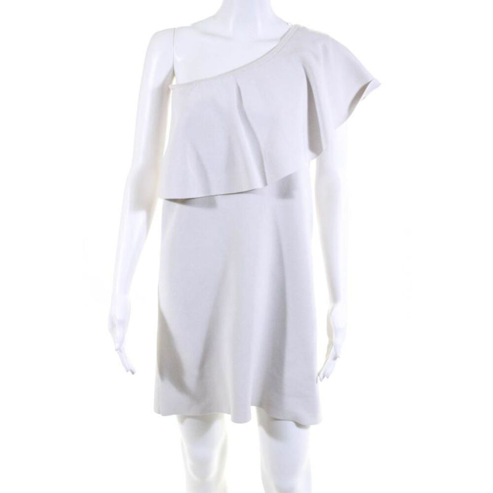 Milly Womens One Shoulder Ruffle Knit Shift Dress White Size Small 10627188